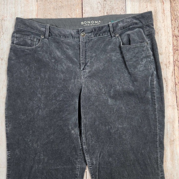 Sonoma Womens Corduroy Pants SZ 16 Solid Dark Gray Mid Rise Straight Leg Stretch - Picture 4 of 8
